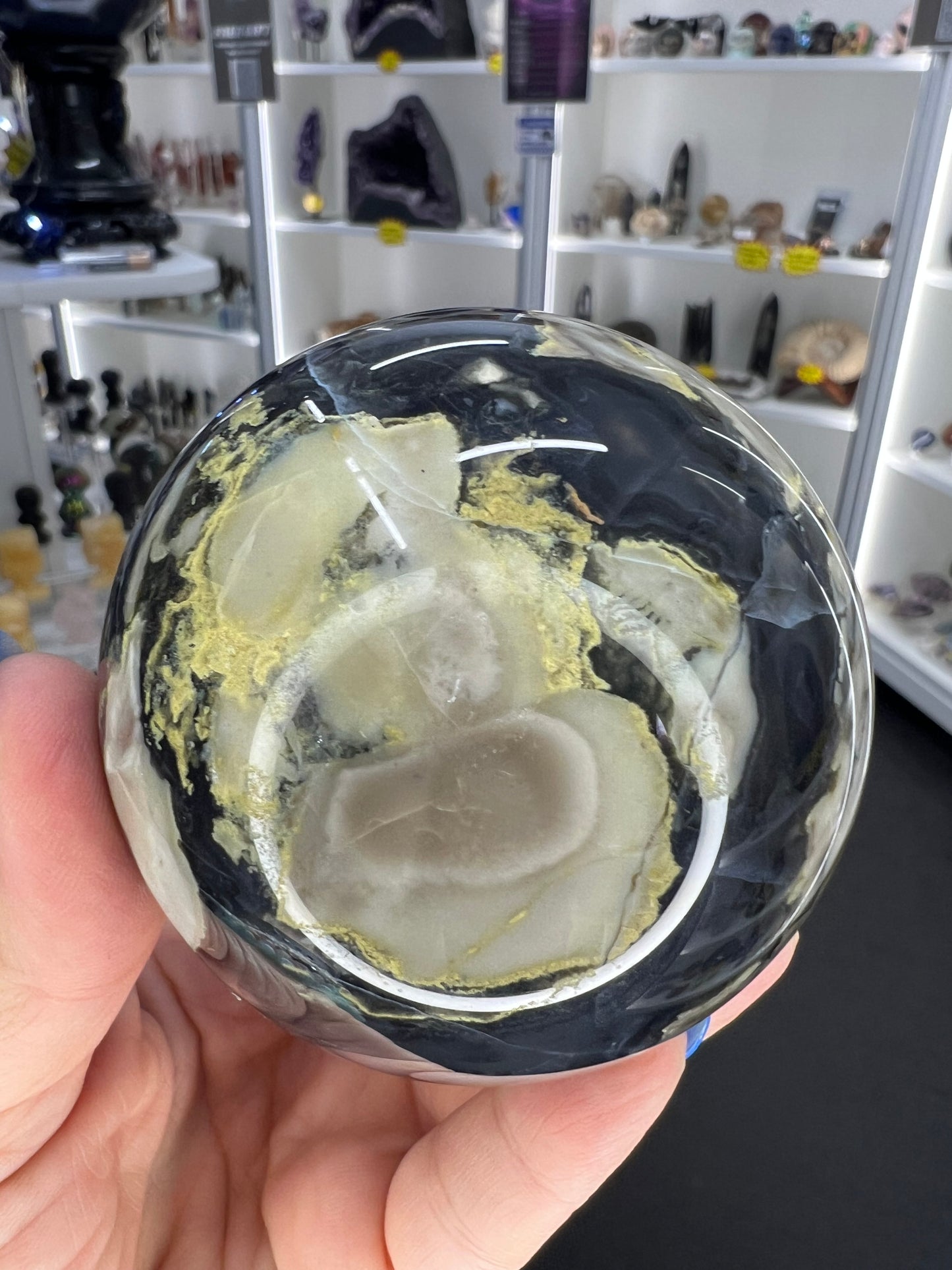 Volcano Agate Sphere on Stand (UV Reactive)