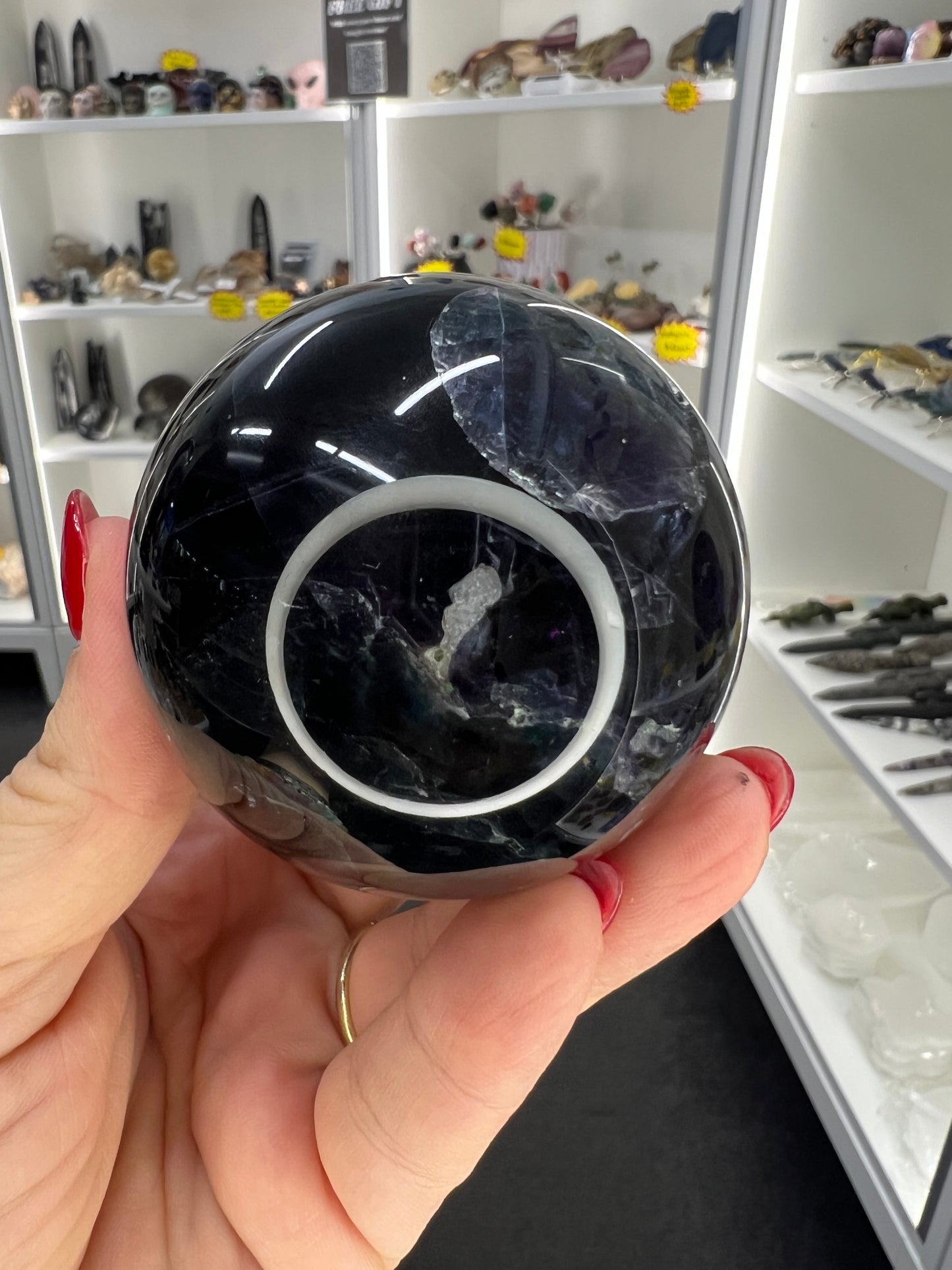 Black Fluorite Sphere with Stand