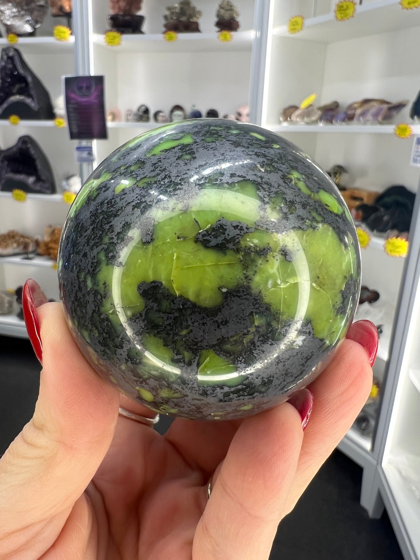 Shungite x Green Opal Sphere on Stand