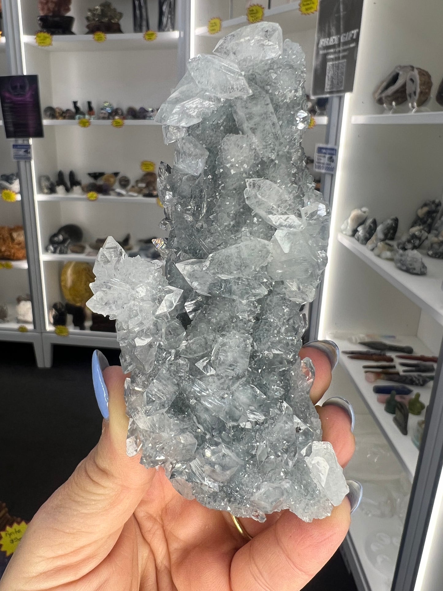 Apophyllite on Blue Chalcedony
