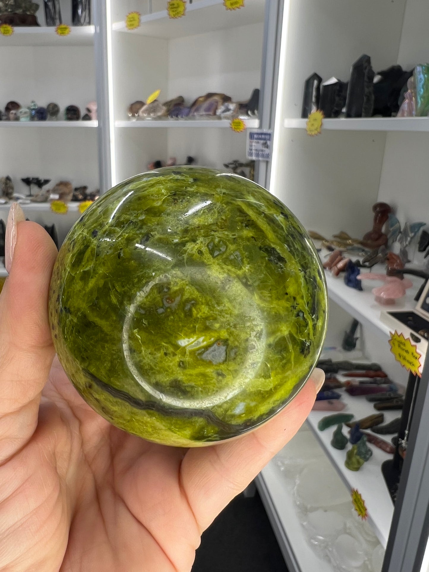 Green Opal Sphere on Stand